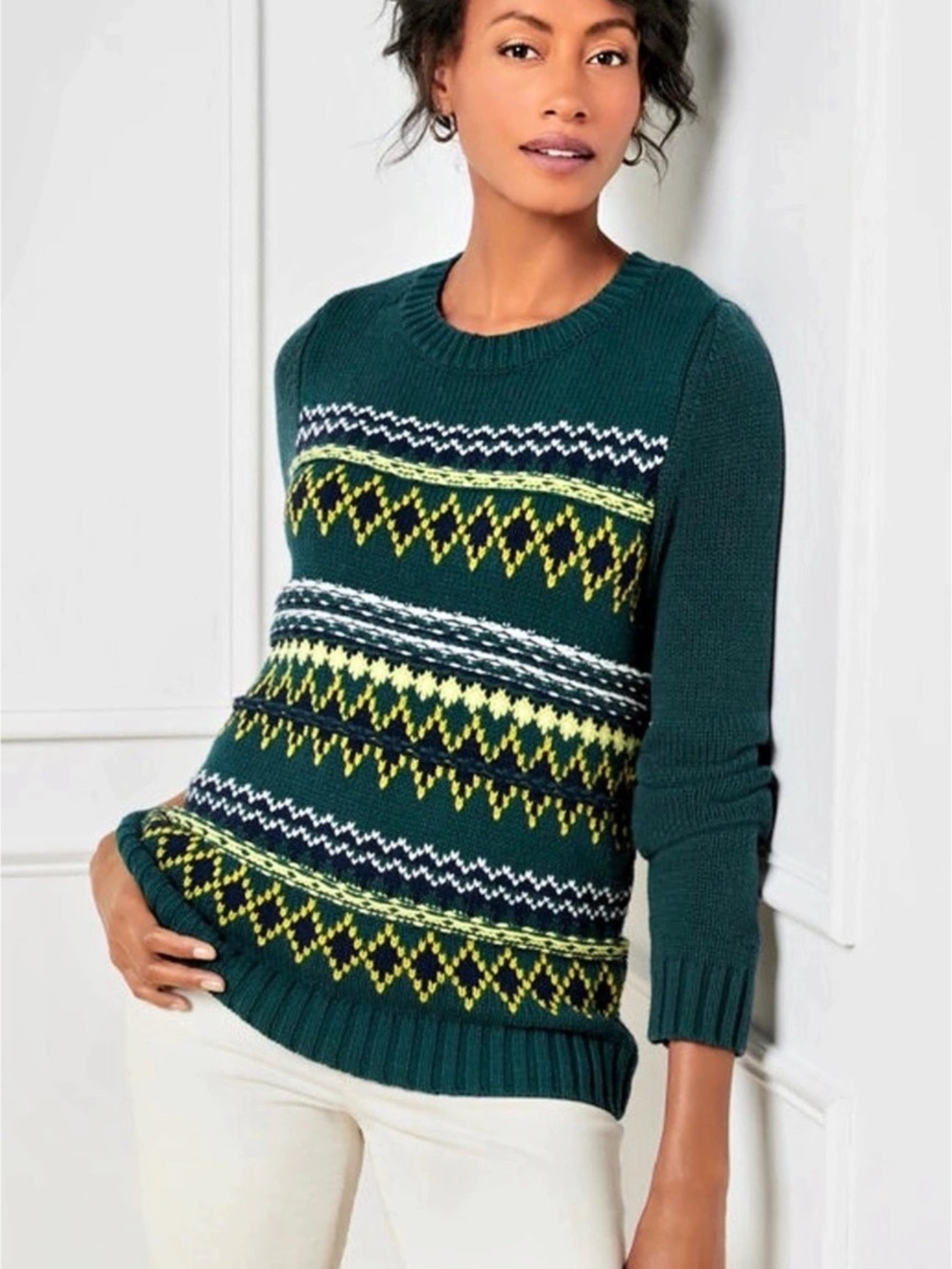Talbots Joyful Fair Isle Crewneck Sweater Size Small great condition